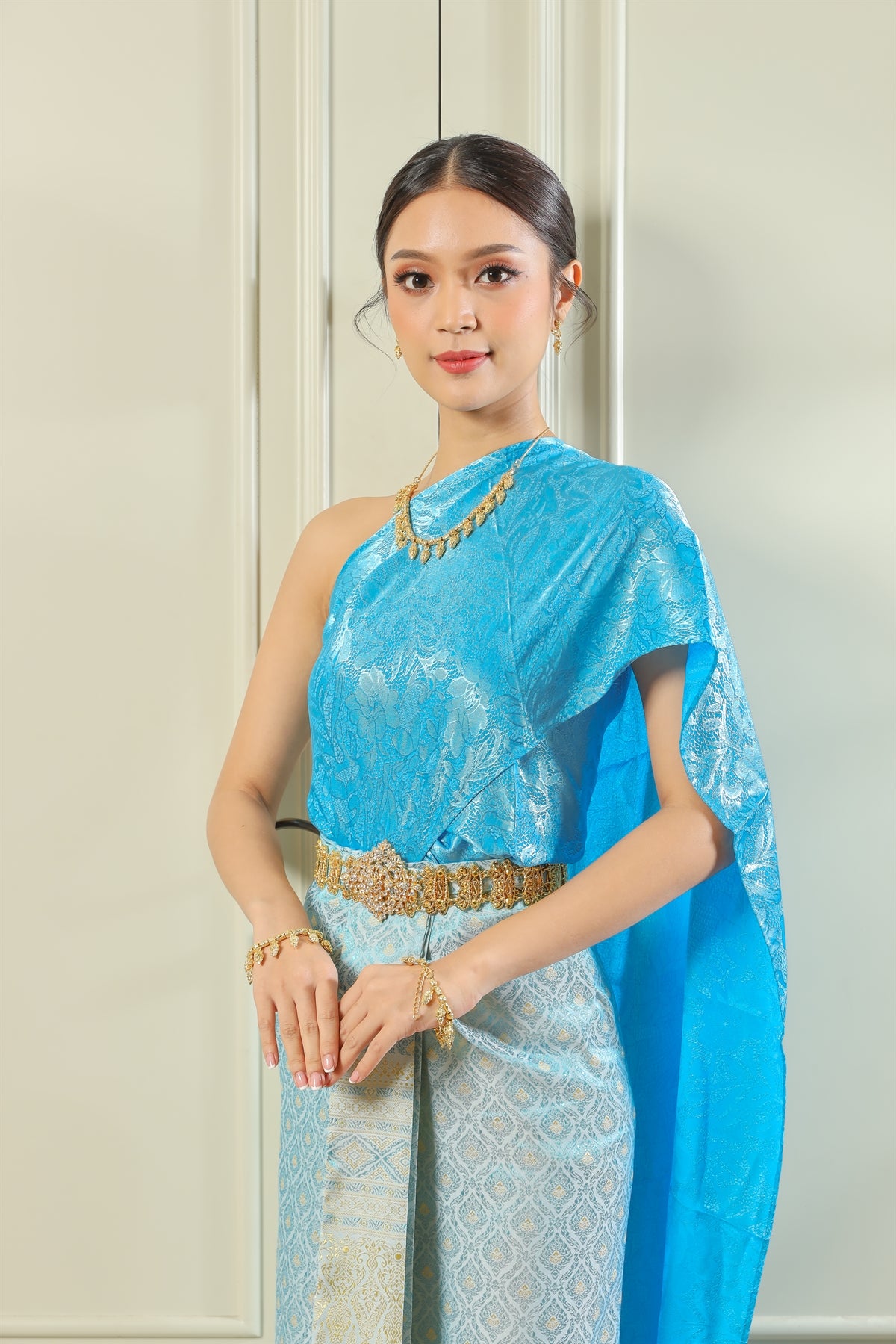 thailand dressing style for ladies Thailand Sky Blue, Silk Maxi Dress for Women, Boho Vintage Summer Dress