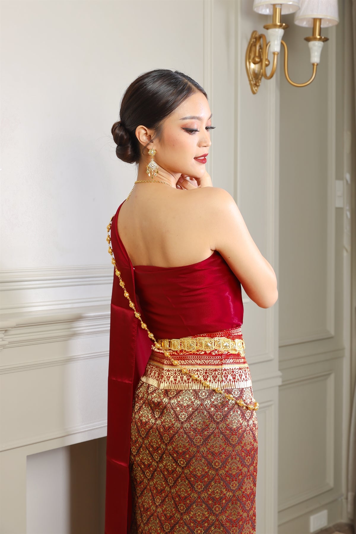 A beautiful red traditional Thai wedding dress.