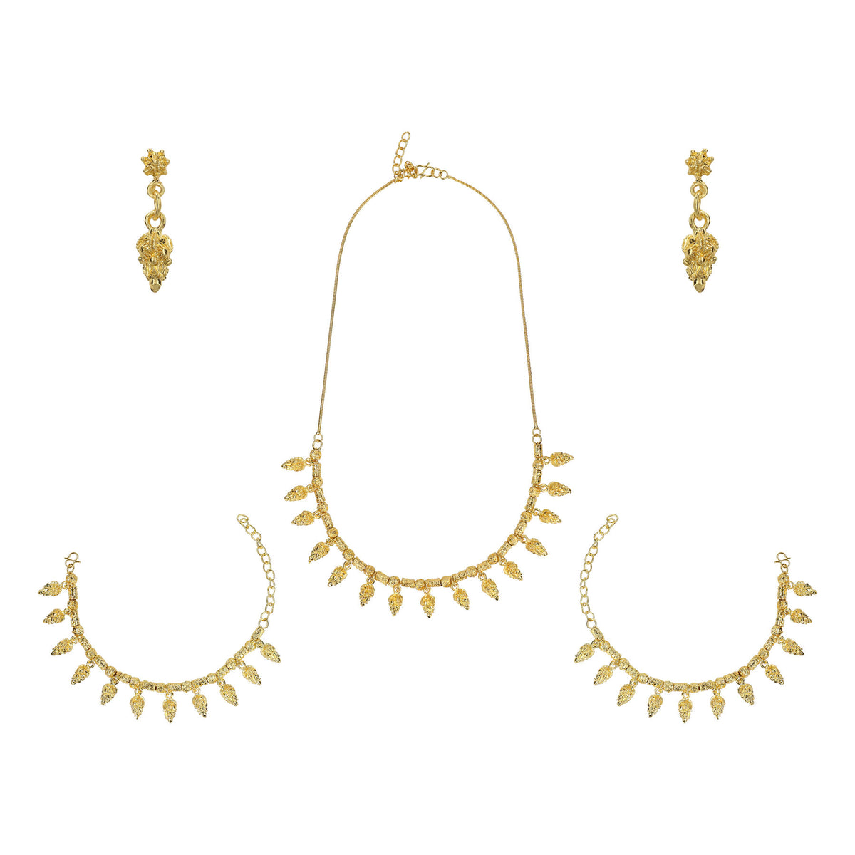 3 in 1, gold traditional Thai necklace, bracelets and earrings set.