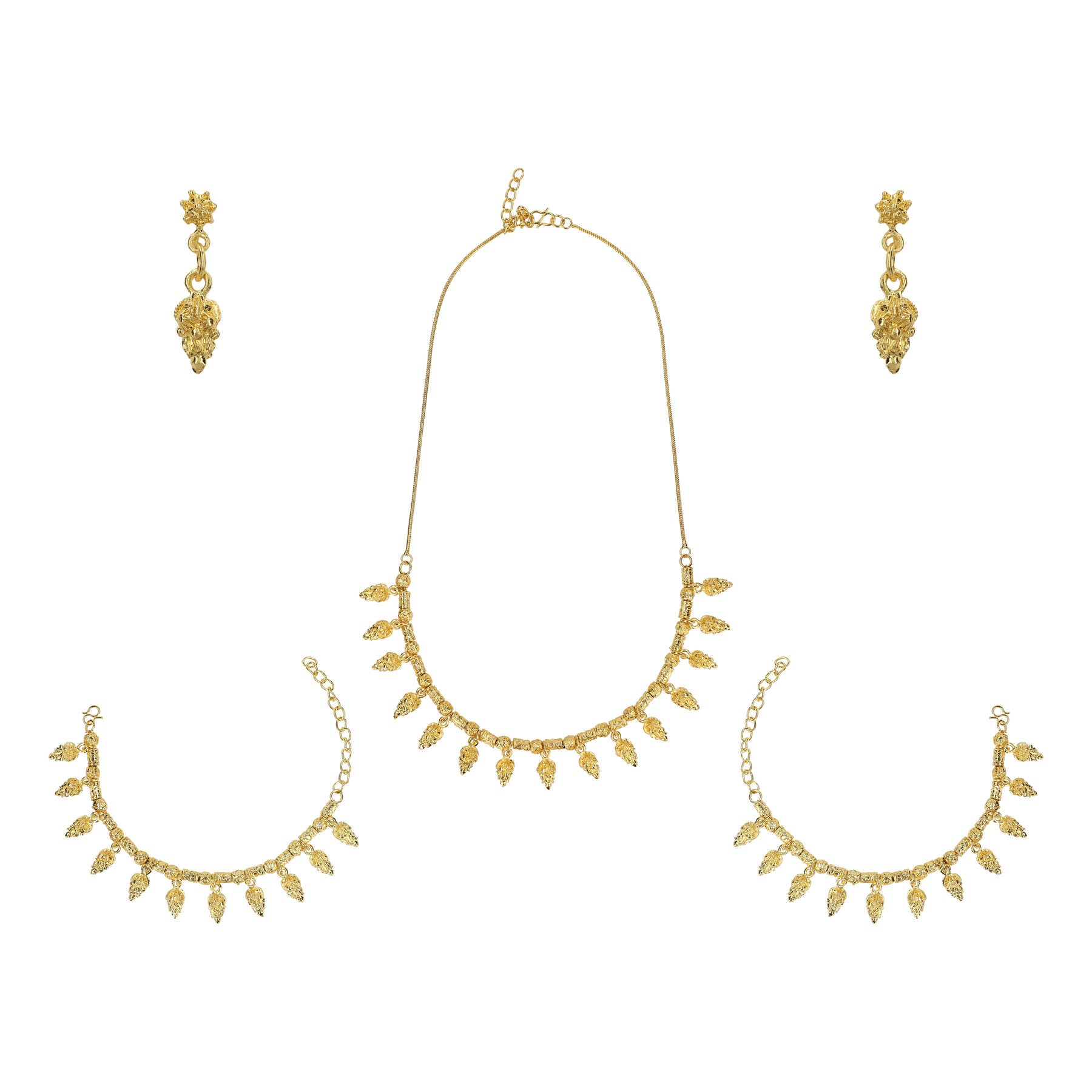 3 in 1, gold traditional Thai necklace, bracelets and earrings set.