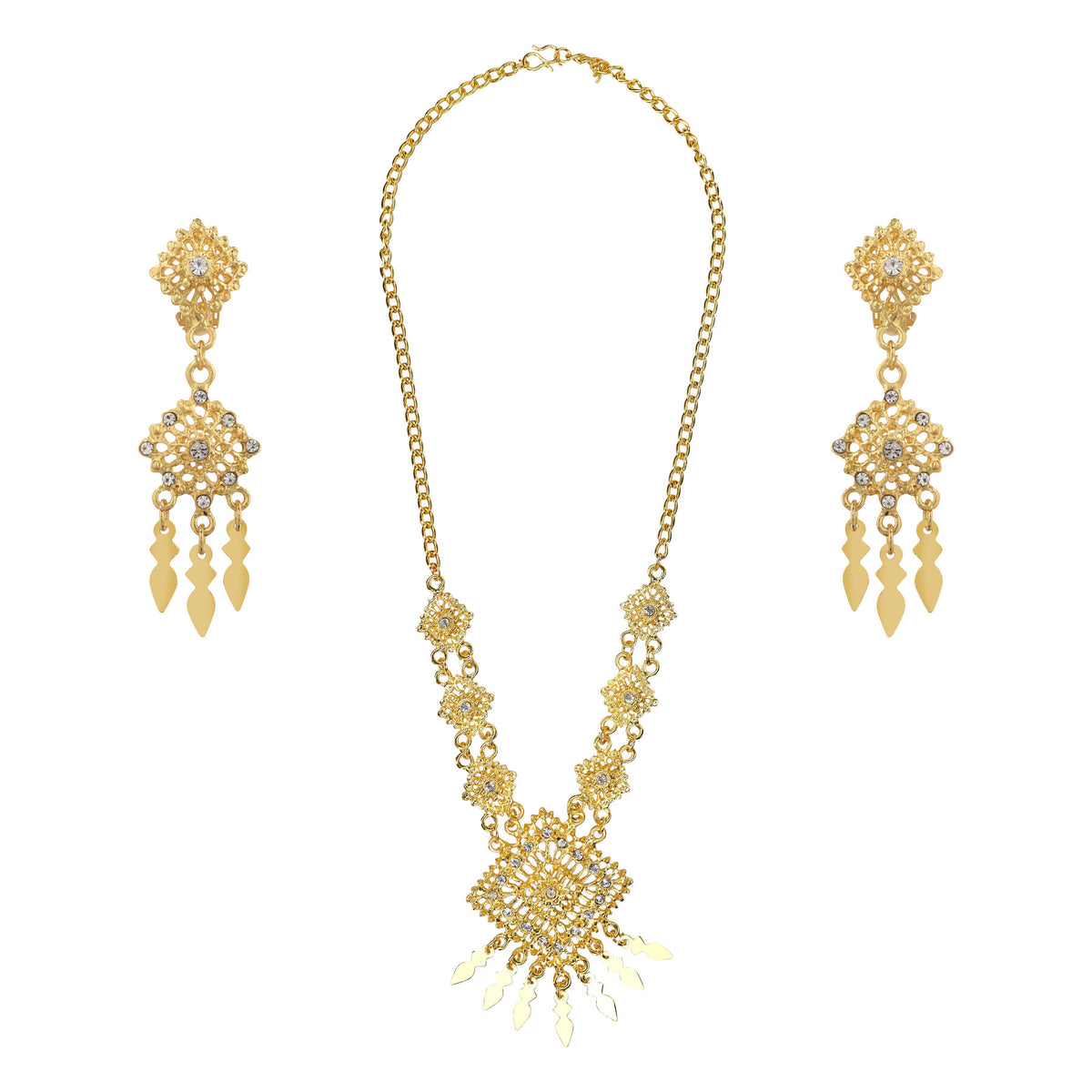 Gold Thai necklace and earring set that make a great addition to your Traditional Thai outfit.